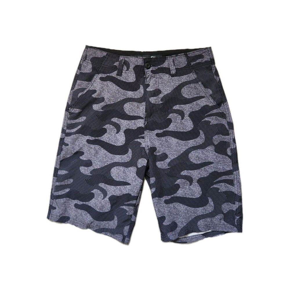 Plugg Camo Board Shorts Mens 31 Gray Black Swim Trunks Stretch Surf Beach EUC